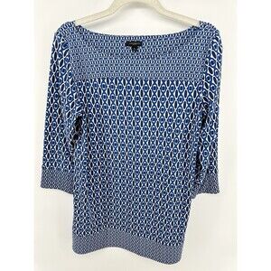Ann Taylor Women's  Blue Multi Geometric Boat Neck 3/4 Sleeve Top/Tunic Sz S